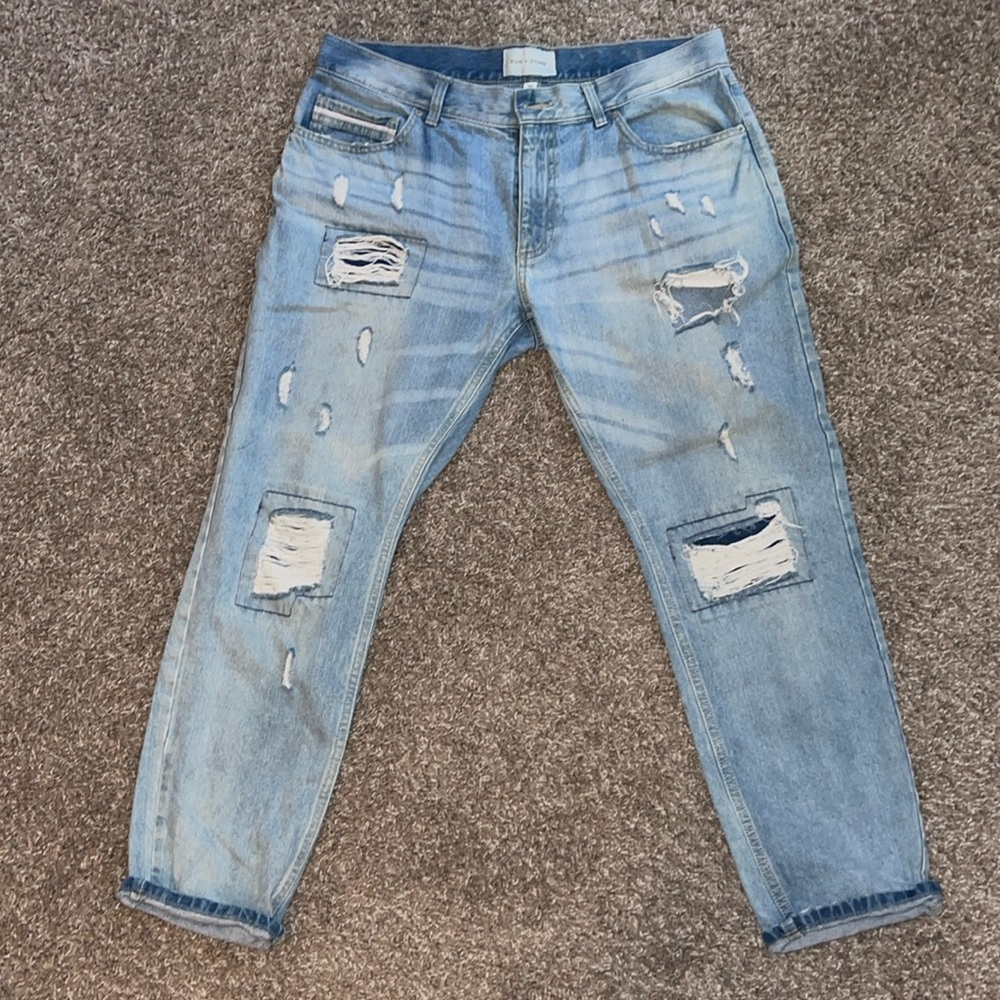 Sun+Stone Mens Slim Fit Distressed Jeans, Vintage Wash Blue